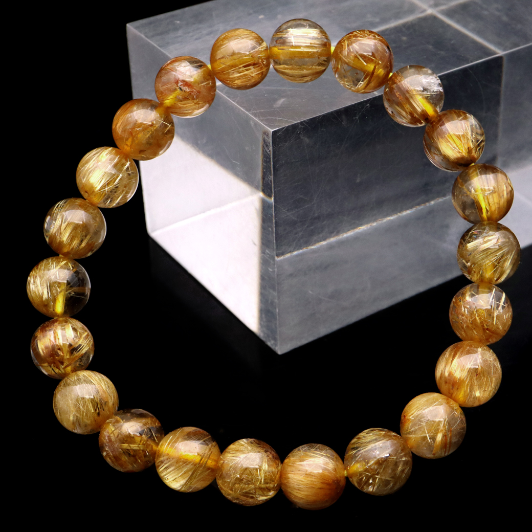 ゴールド ルチルクォーツ ブレスレット 8.5mm タイチン 太金針 水晶 天然石 パワーストーン 金運 1点物