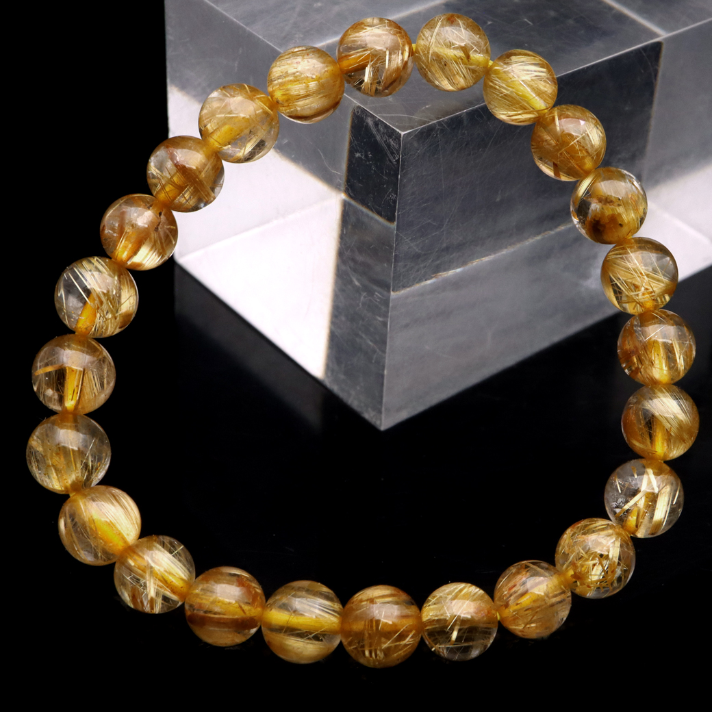 ゴールド ルチルクォーツ ブレスレット 7.5-8mm タイチン 太金針 水晶 天然石 パワーストーン 金運 1点物