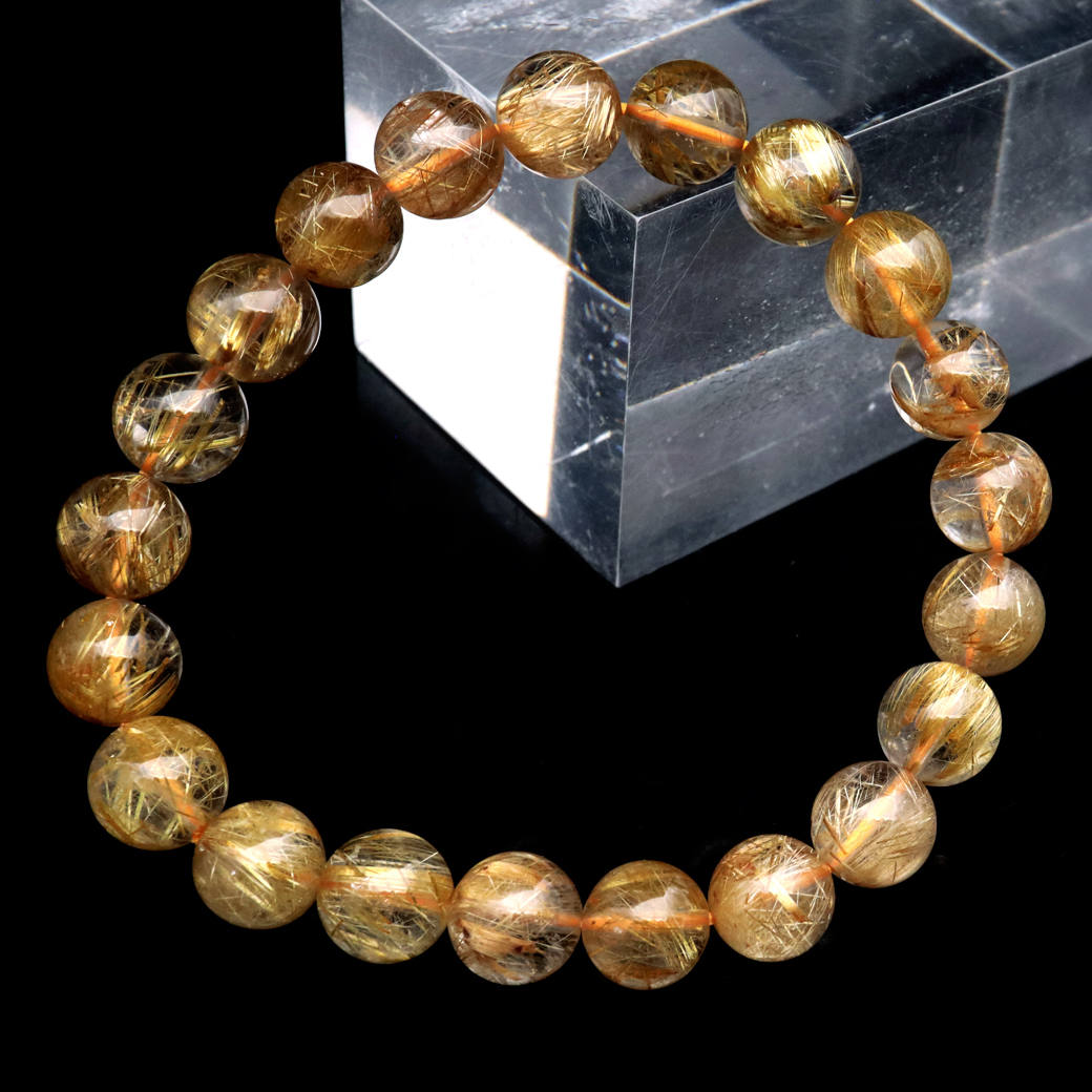 タイチン ルチルクォーツ ブレスレット 9mm 太金針 水晶 天然石 パワーストーン 金運 父の日 プレゼント