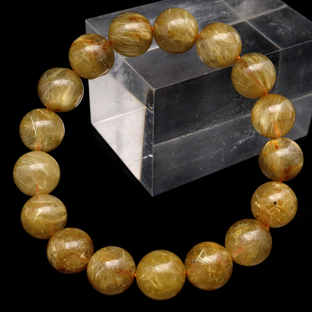 タイチン ルチルクォーツ ブレスレット 12mm 太金針 水晶 天然石 パワーストーン 金運