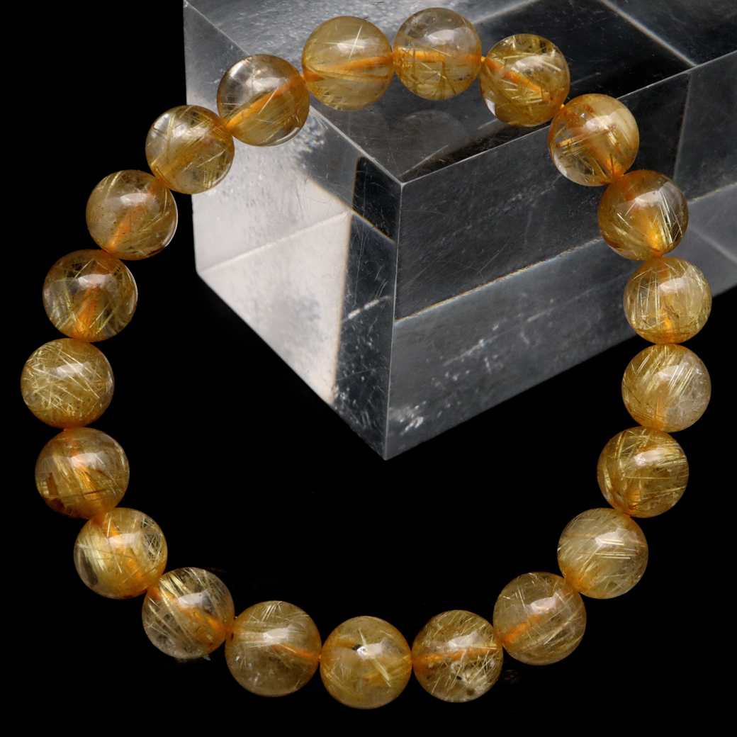 タイチン ルチルクォーツ ブレスレット 9mm 太金針 水晶 天然石 パワーストーン 金運