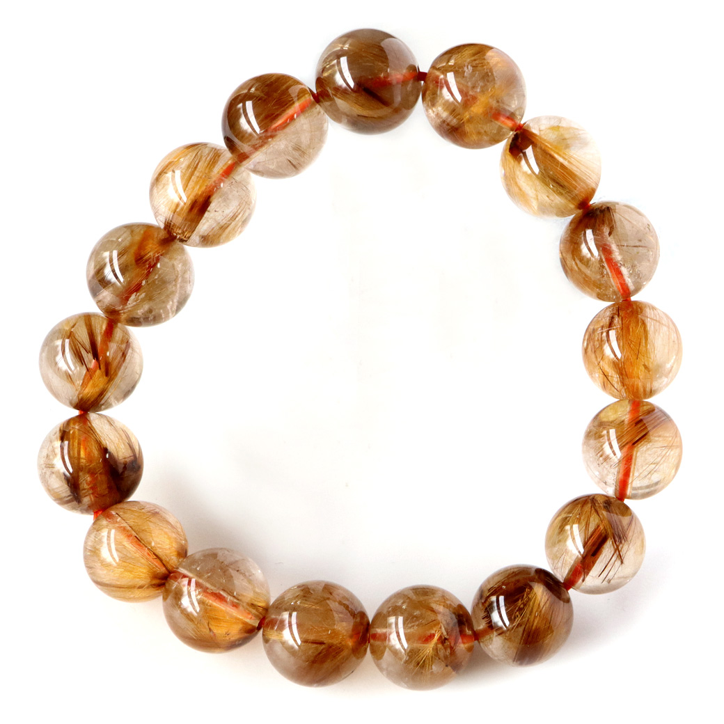 タイガー ルチルクォーツ ブレスレット 12mm AAA 天然石 ブラジル産 ブラウン タイチン パワーストーン