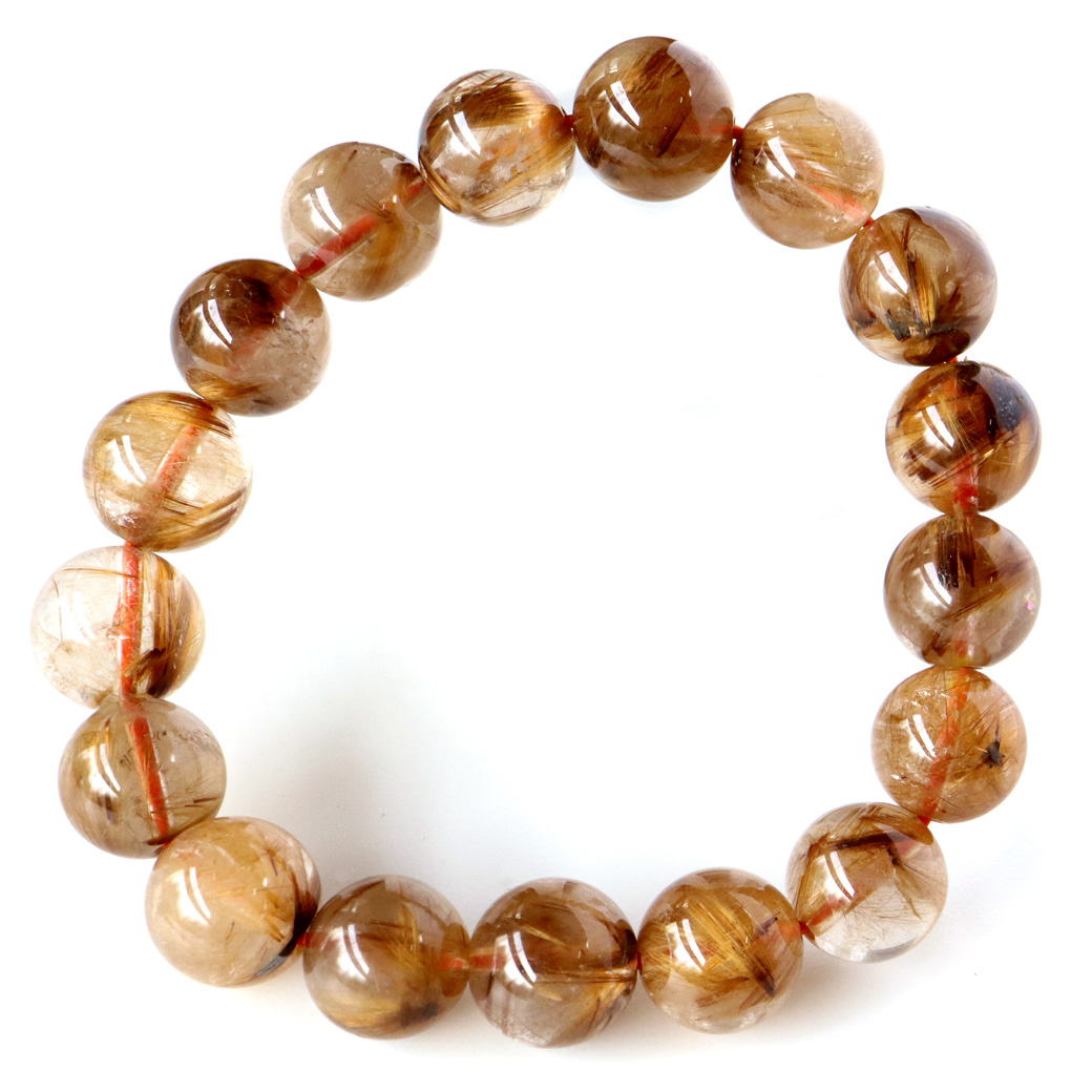 タイガー ルチルクォーツ ブレスレット 12mm AAA 天然石 ブラジル産 ブラウン タイチン パワーストーン