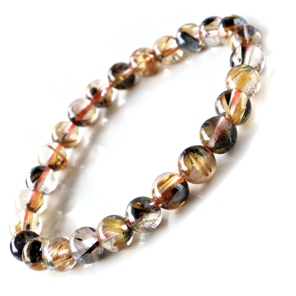 タイチン ルチルクォーツ ブレスレット AAA 母岩ヘマタイト入り ゴールドルチル 太陽タイチンルチル 太金針 水晶 1点もの