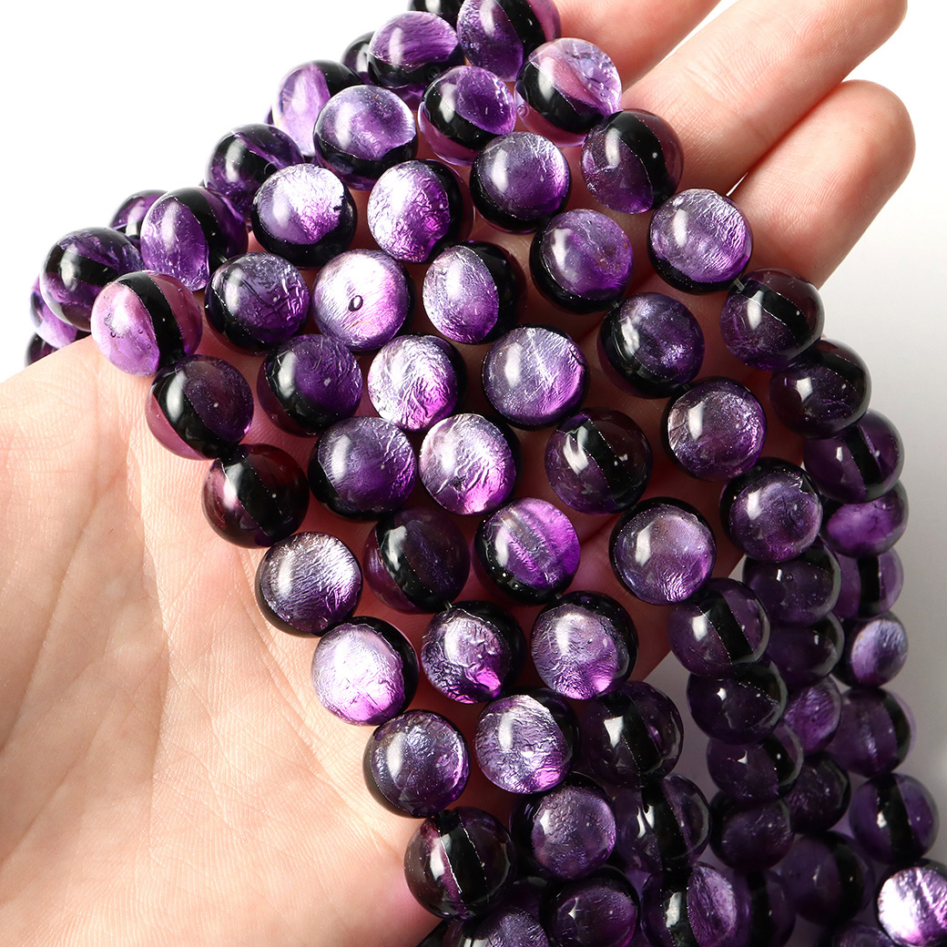 マリンパープル ホタルガラス 12mm 一連 ビーズ売り(33粒) 沖縄 お土産 とんぼ玉