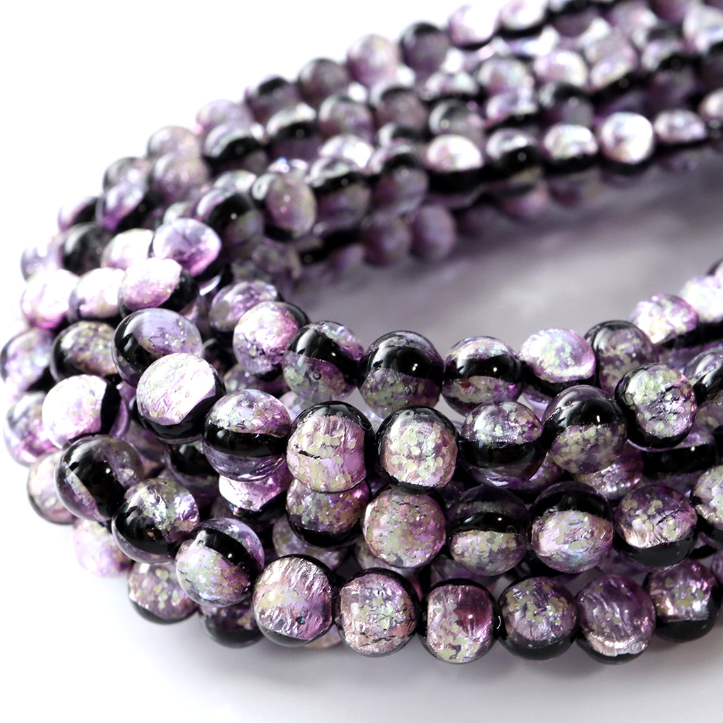 蓄光 暗闇で光る マリンパープル ホタルガラス 紫色 6mm 一連 ビーズ売り 66粒 沖縄 お土産