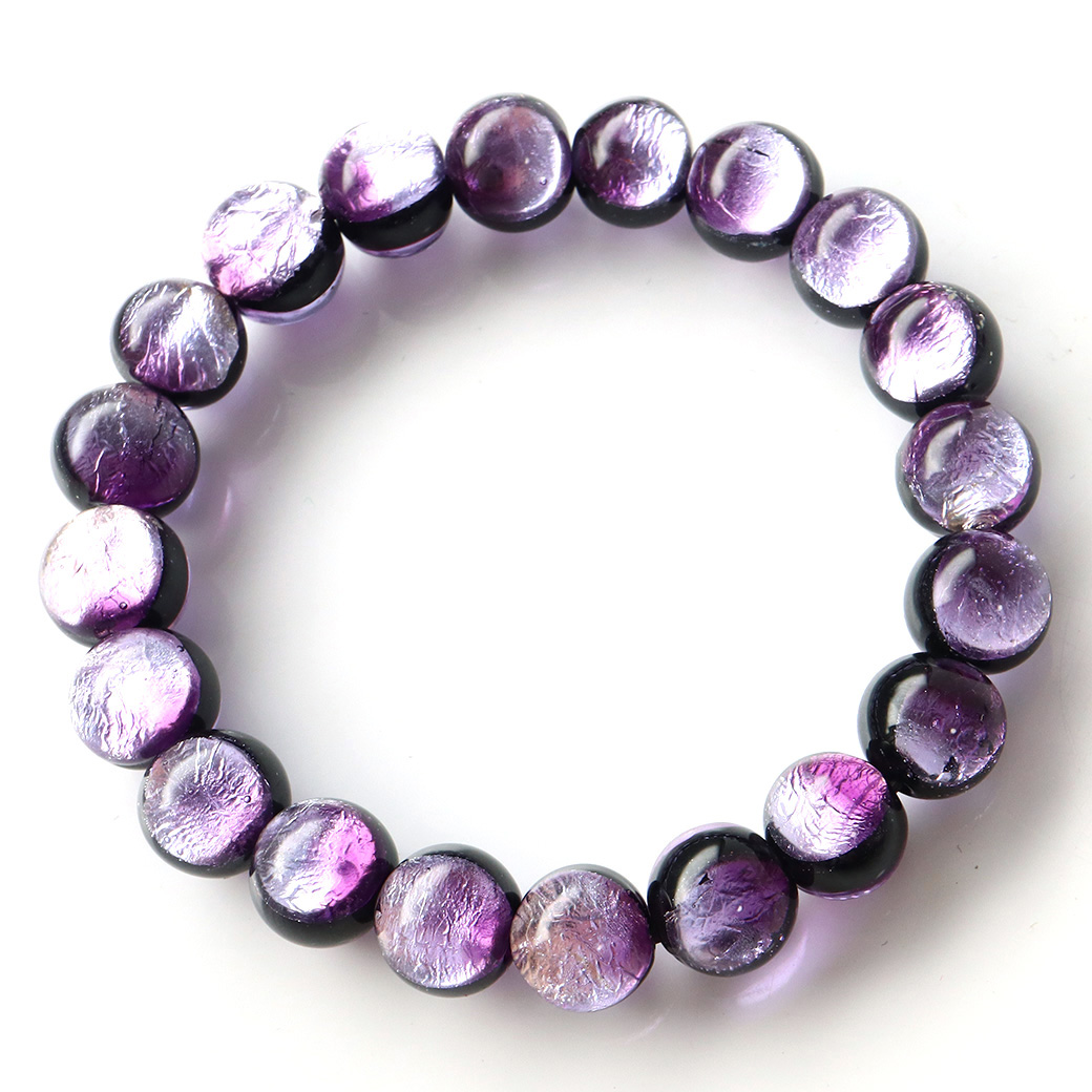 マリンパープル ホタルガラス ブレスレット 10mm 沖縄 お土産 とんぼ玉