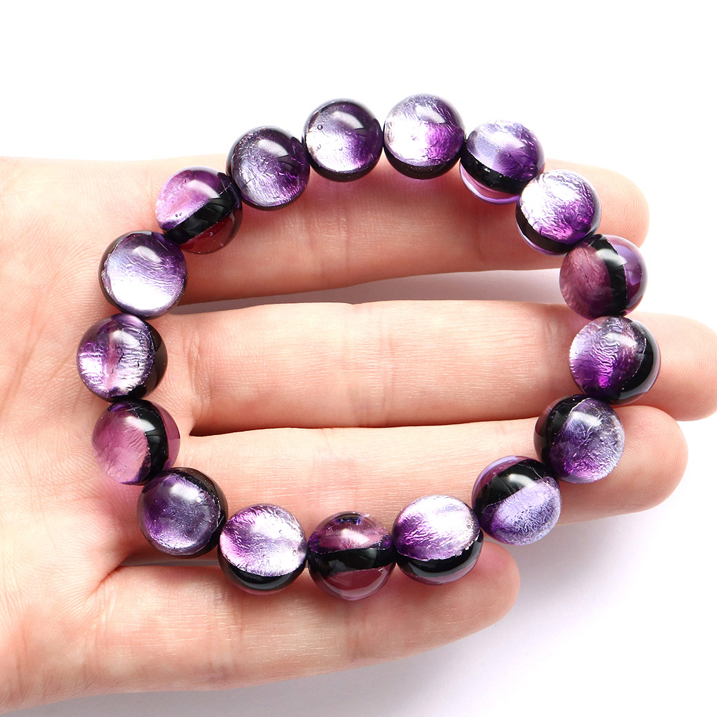 マリンパープル ホタルガラス ブレスレット 12mm 沖縄 お土産 とんぼ玉