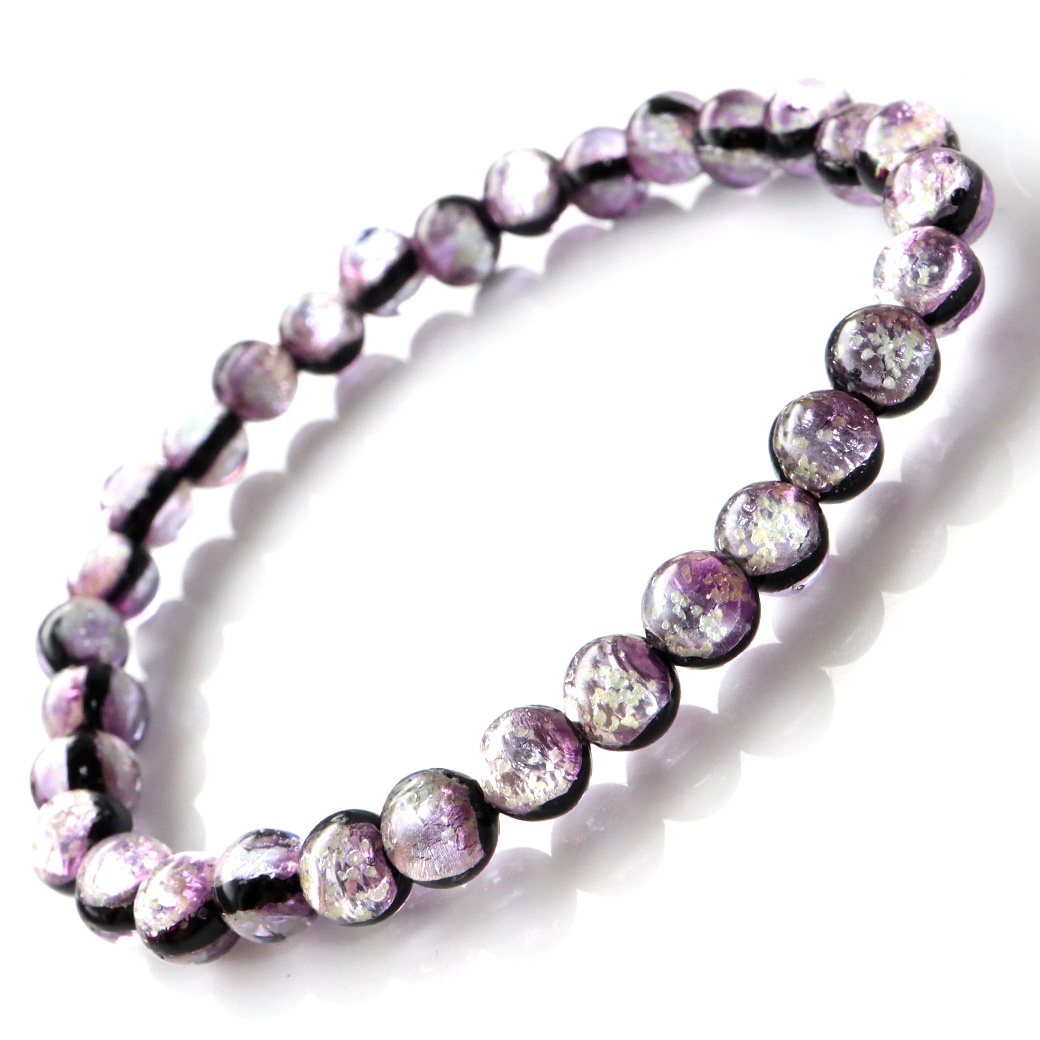 蓄光 暗闇で光る マリンパープル ホタルガラス ブレスレット 6mm 紫色 沖縄 お土産