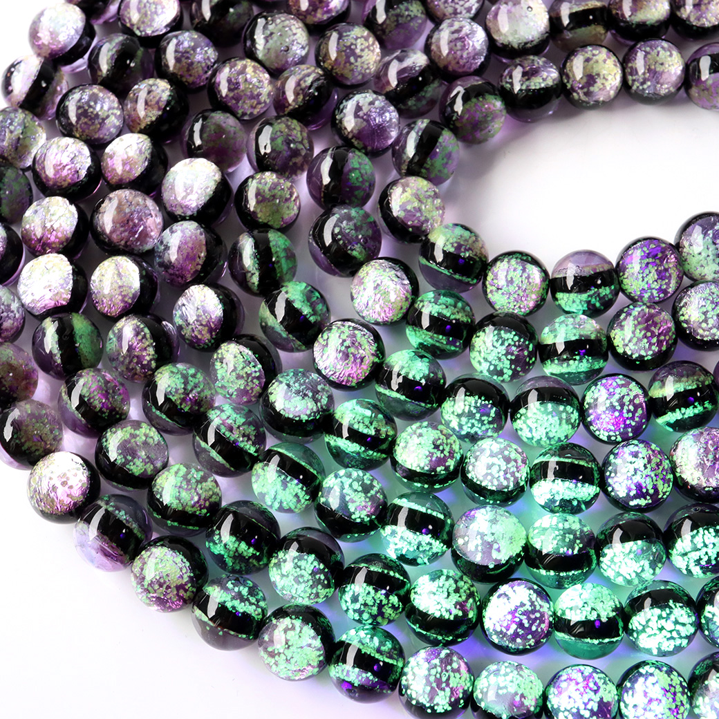 蓄光 マリンパープル ホタルガラス 10mm 一連 ビーズ売り(40粒) 沖縄 お土産 とんぼ玉