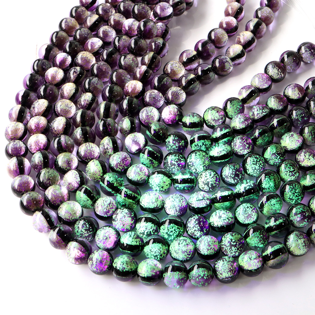 蓄光 マリンパープル ホタルガラス 12mm 一連 ビーズ売り(33粒) 沖縄 お土産 とんぼ玉