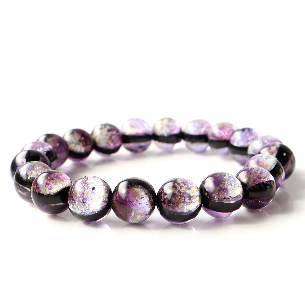 蓄光 マリンパープル ホタルガラス ブレスレット 10mm 沖縄 お土産 とんぼ玉