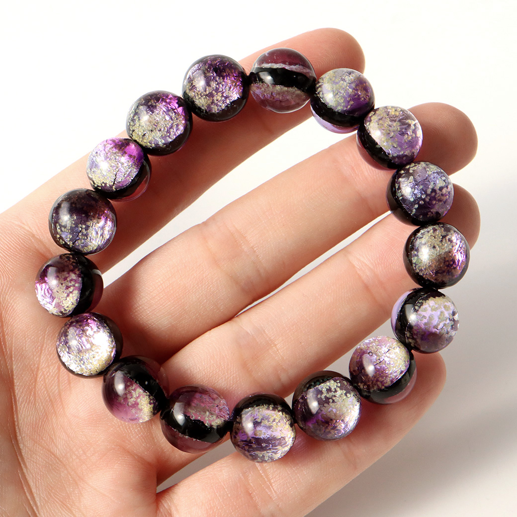 蓄光 マリンパープル ホタルガラス ブレスレット 12mm 沖縄 お土産 とんぼ玉