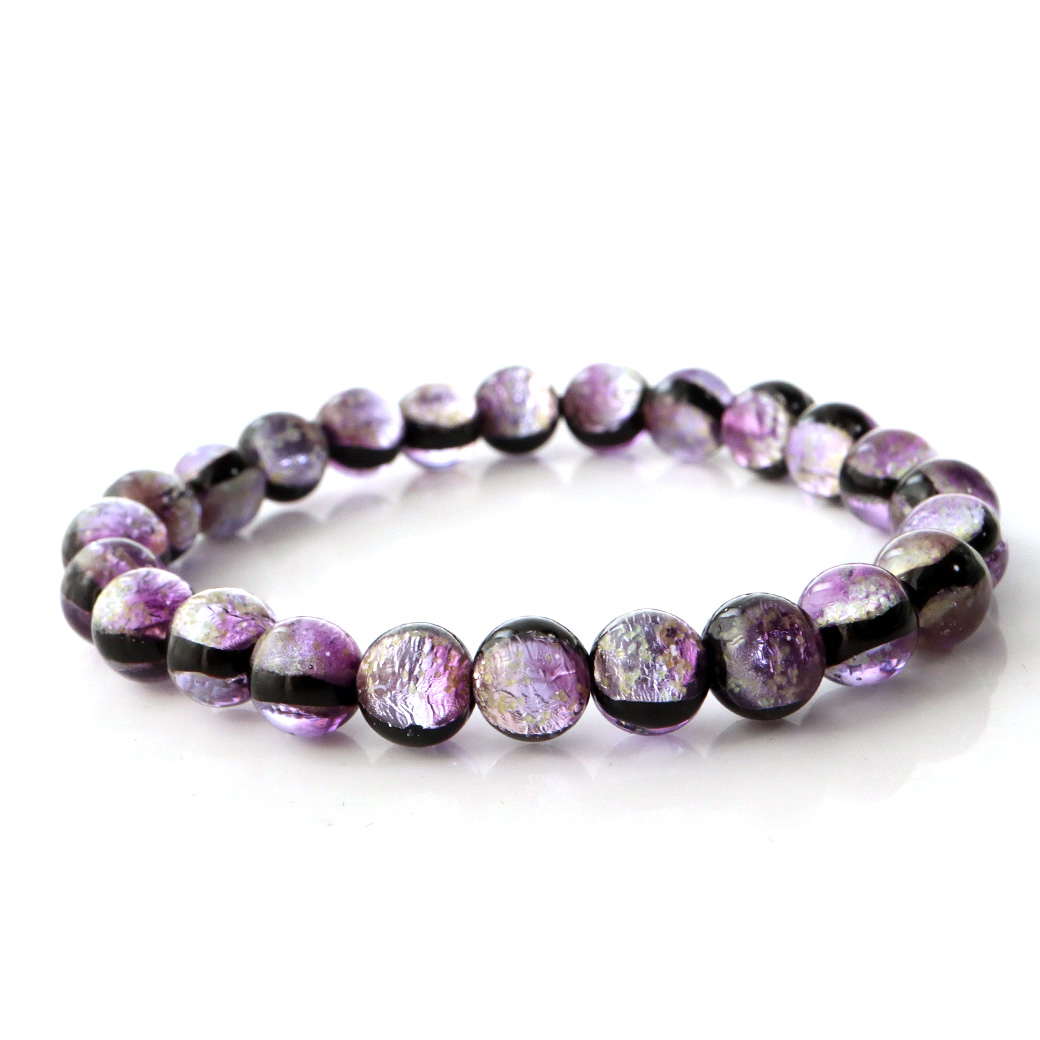 蓄光 マリンパープル ホタルガラス ブレスレット 8mm 沖縄 お土産 とんぼ玉