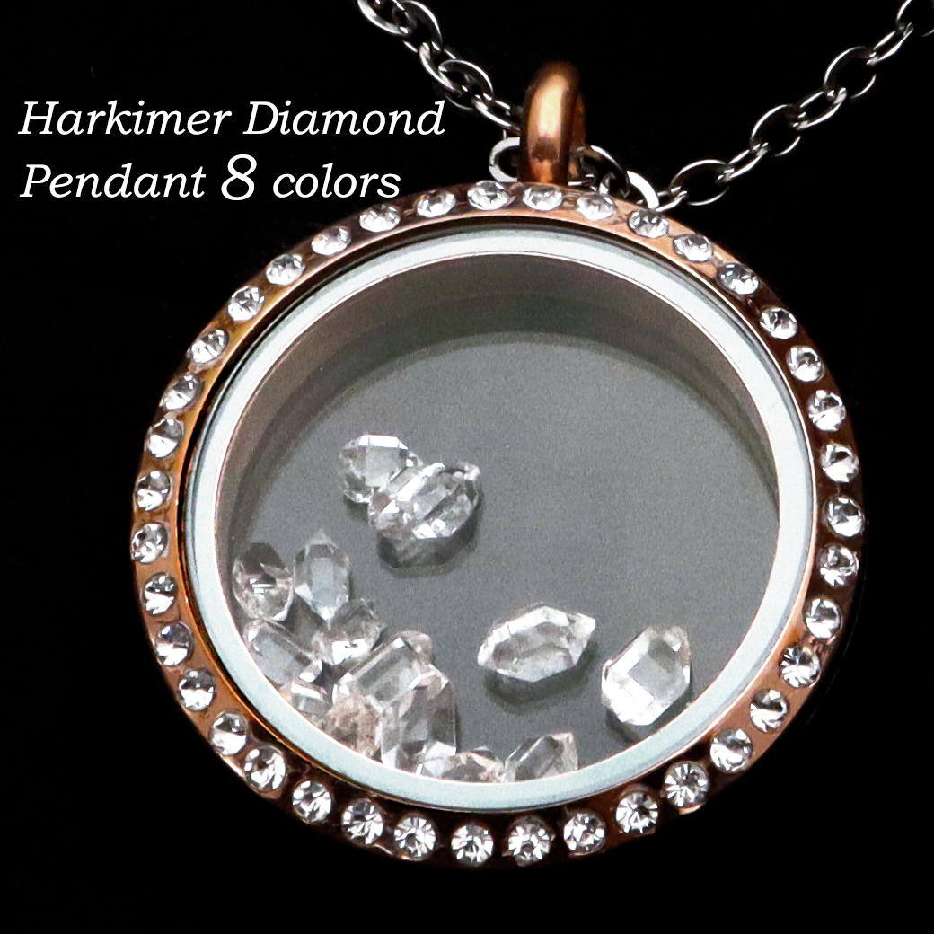 ハーキマーダイヤモンド入り ペンダント 水晶 さざれ ロケットペンダント ニューヨーク州ハーキマー地区産