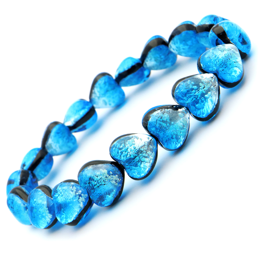 光る ハテルマブルー ホタルガラス ハート型 ブレスレット メンズ レディース とんぼ玉 沖縄 お土産 送料無料 敬老の日 プレゼント