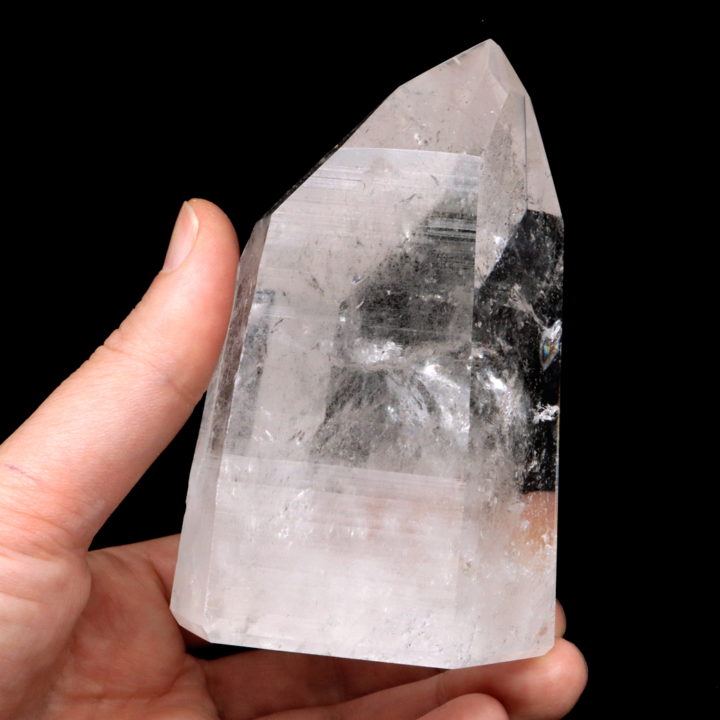 レムリアンシード 水晶 六角柱 ポイント 一部面残し 研磨磨き 187g 1点もの AAA 虹入り レインボー 天然石 証明書付き