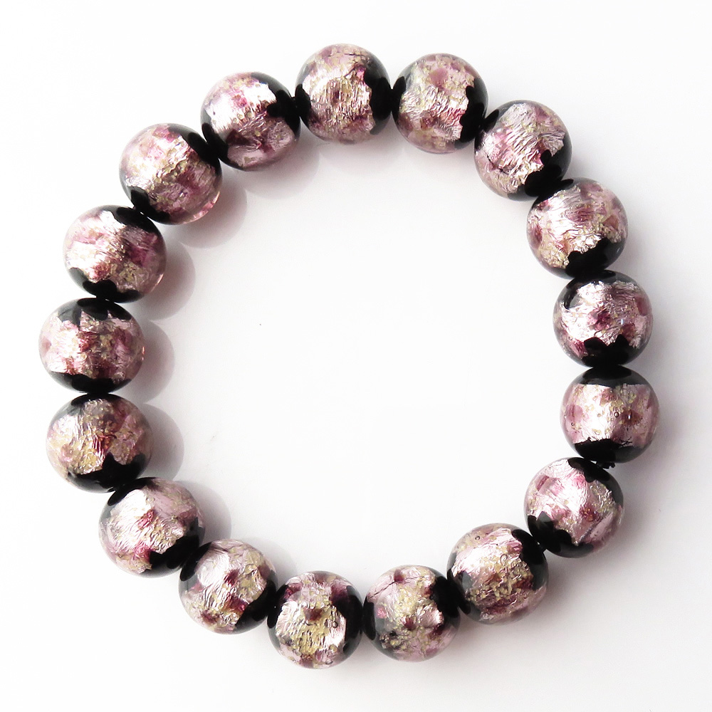 光る 夜光タイプ ホタルガラス ブレスレット 桜カラー ピンク とんぼ玉 沖縄で大人気のお土産アイテム