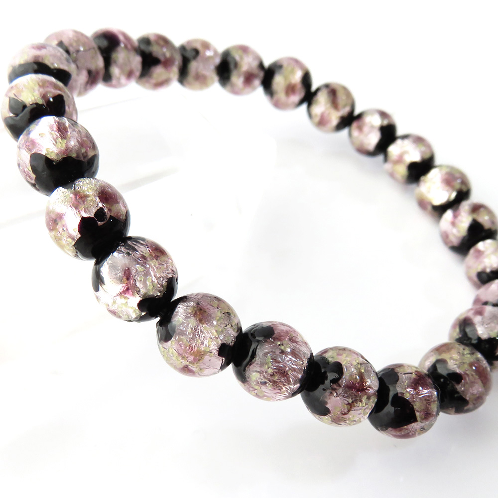 光る 夜光タイプ ホタルガラス ブレスレット 桜カラー ピンク とんぼ玉 沖縄で大人気のお土産アイテム