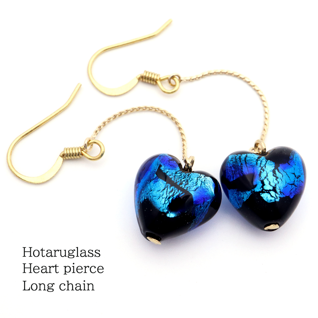 ホタルガラス ピアス レディース ハート 揺れる とんぼ玉 フックピアス 沖縄 お土産 琉球