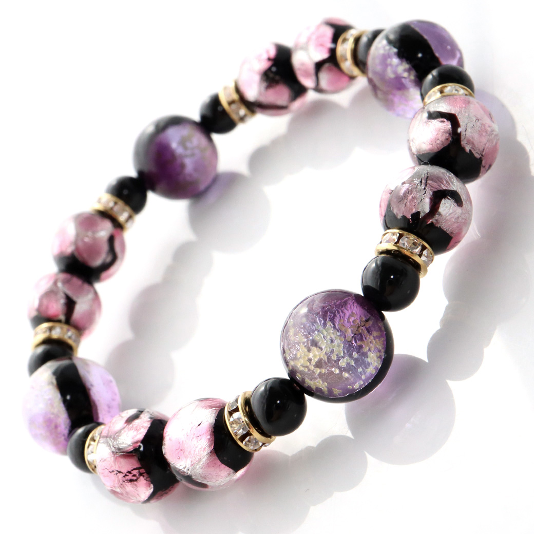 光る ホタルガラス マリンパープル ピンク ブレスレット 沖縄 人気 お土産 パワーストーン