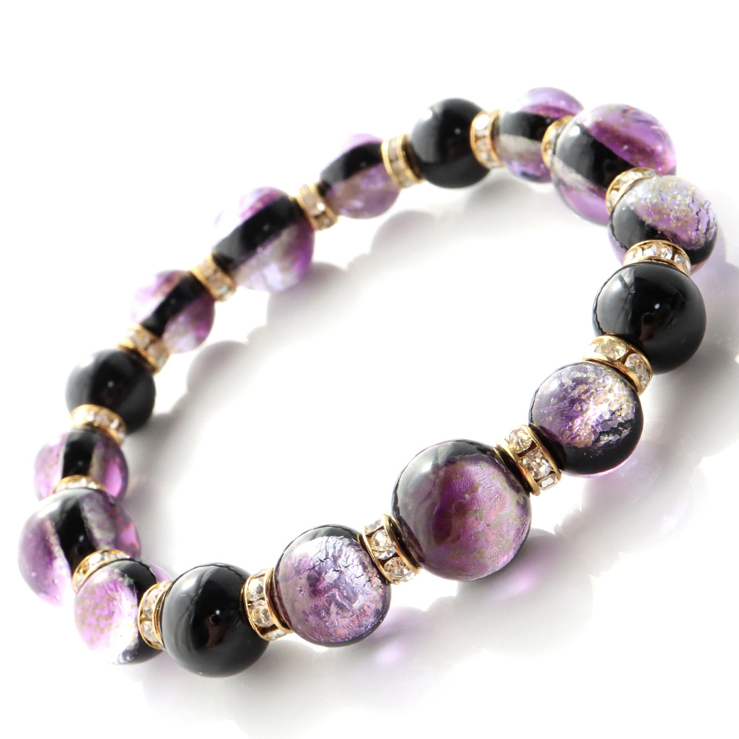 光る ホタルガラス マリンパープル 紫 ブレスレット 沖縄 人気 お土産 パワーストーン