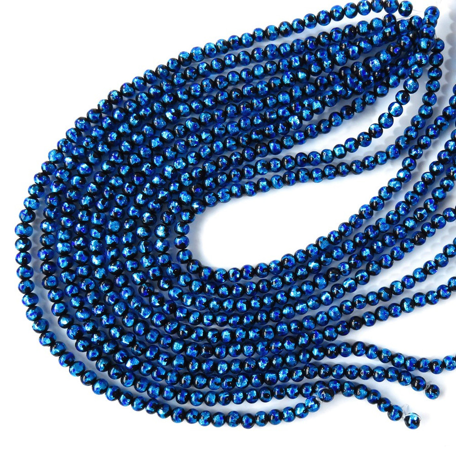 ホタルガラス一連 ビーズ6mm 長さ約40cm　ブルー とんぼ石 沖縄で大人気のお土産アイテム