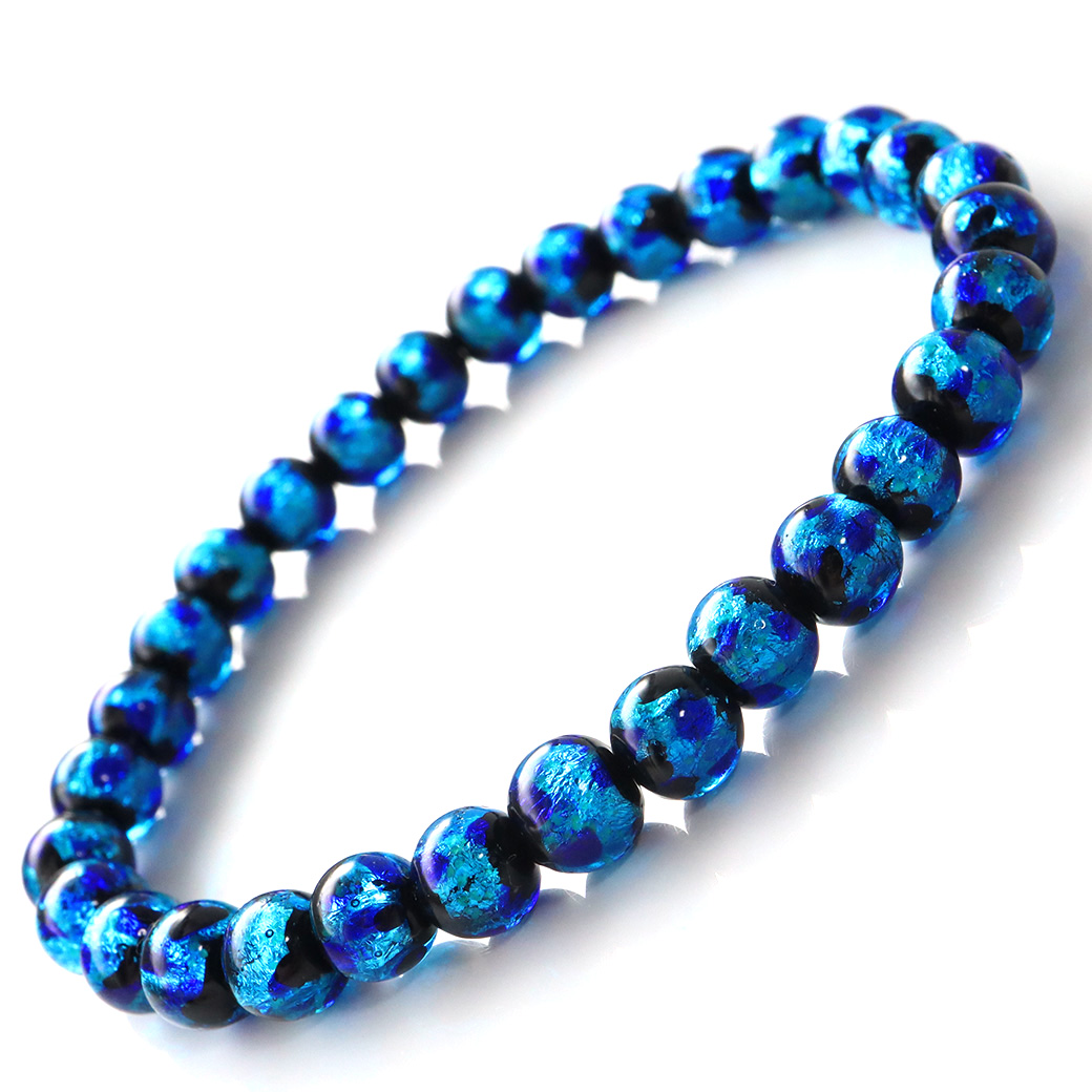 ホタルガラス ブレスレット6mmブルー とんぼ石 沖縄で大人気のお土産アイテム