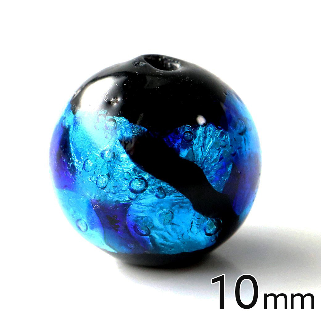 光る ホタルガラス ブルー 10mm 粒売り 1粒 とんぼ玉 青色 沖縄 琉球 お土産 typeA