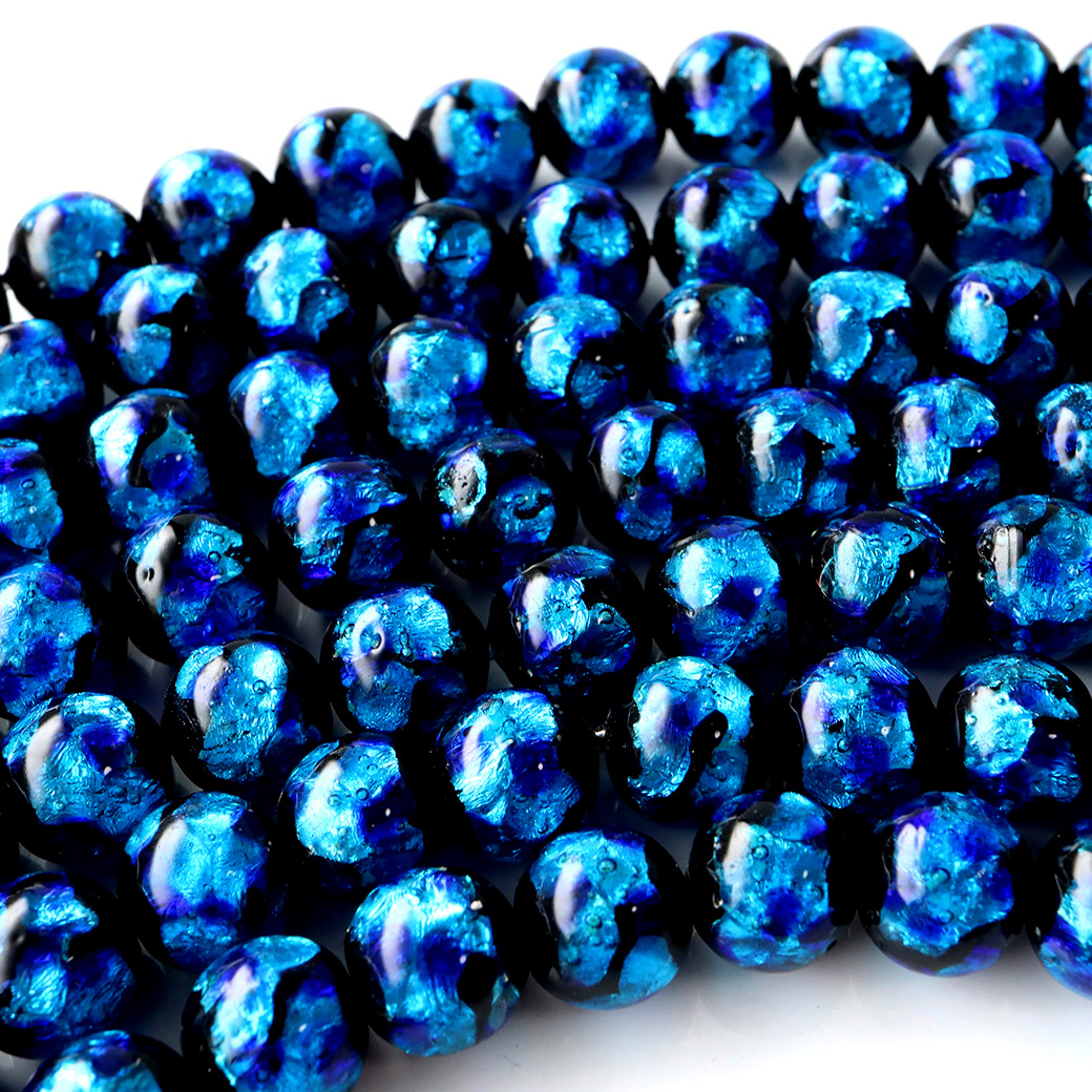 光る ホタルガラス ブルー 10mm 一連 ビーズ売り（41粒） とんぼ石 青色 沖縄 お土産 typeA