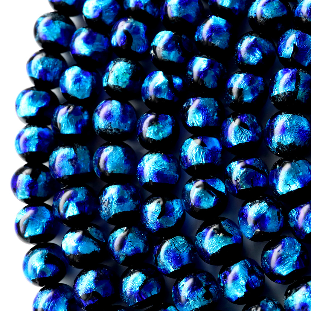 光る ホタルガラス ブルー 8mm 一連 ビーズ売り（52粒） とんぼ石 青色 沖縄 お土産 typeA