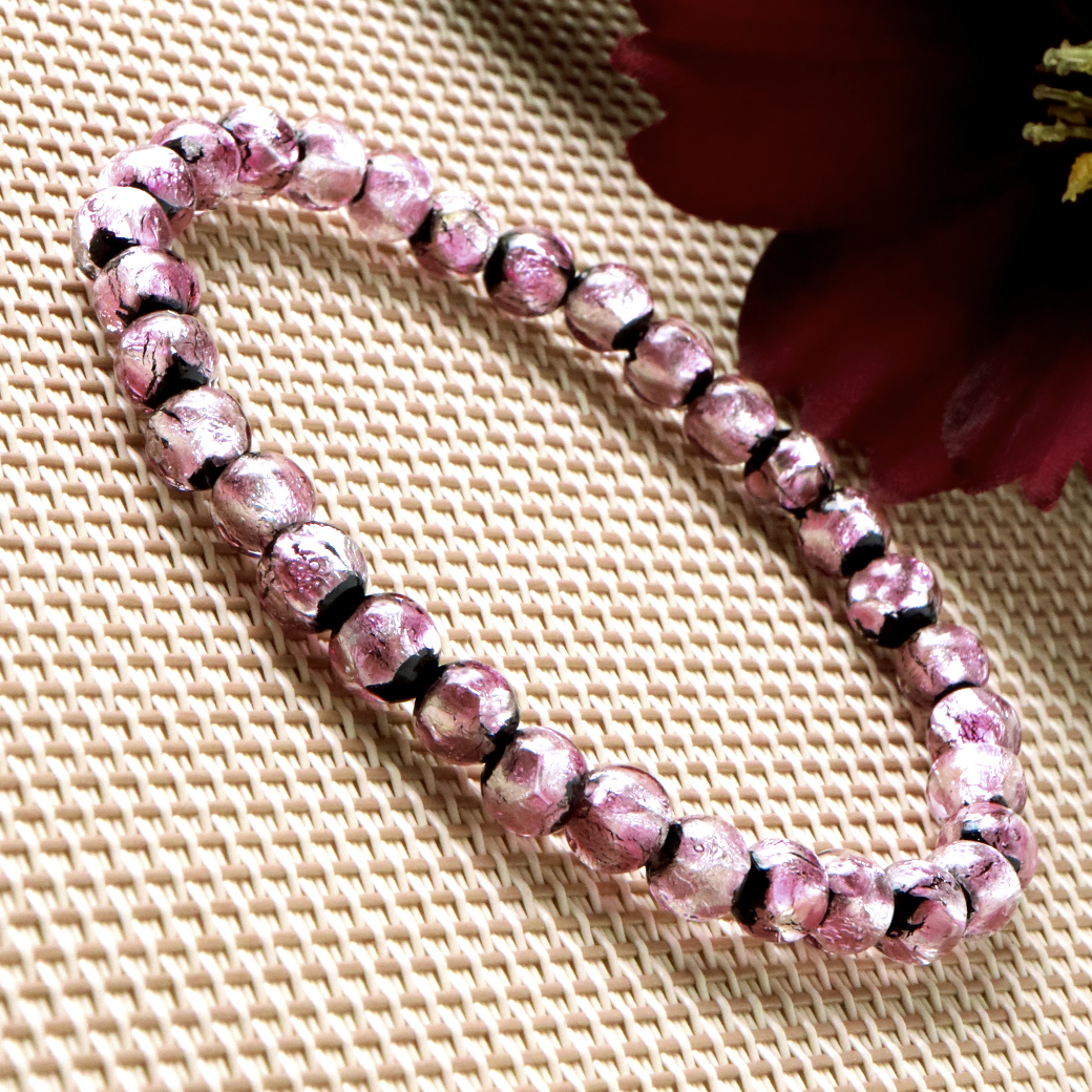 ホタルガラス ブレスレット メンズ レディース 8mm ピンク とんぼ玉 沖縄 お土産 送料無料 母の日