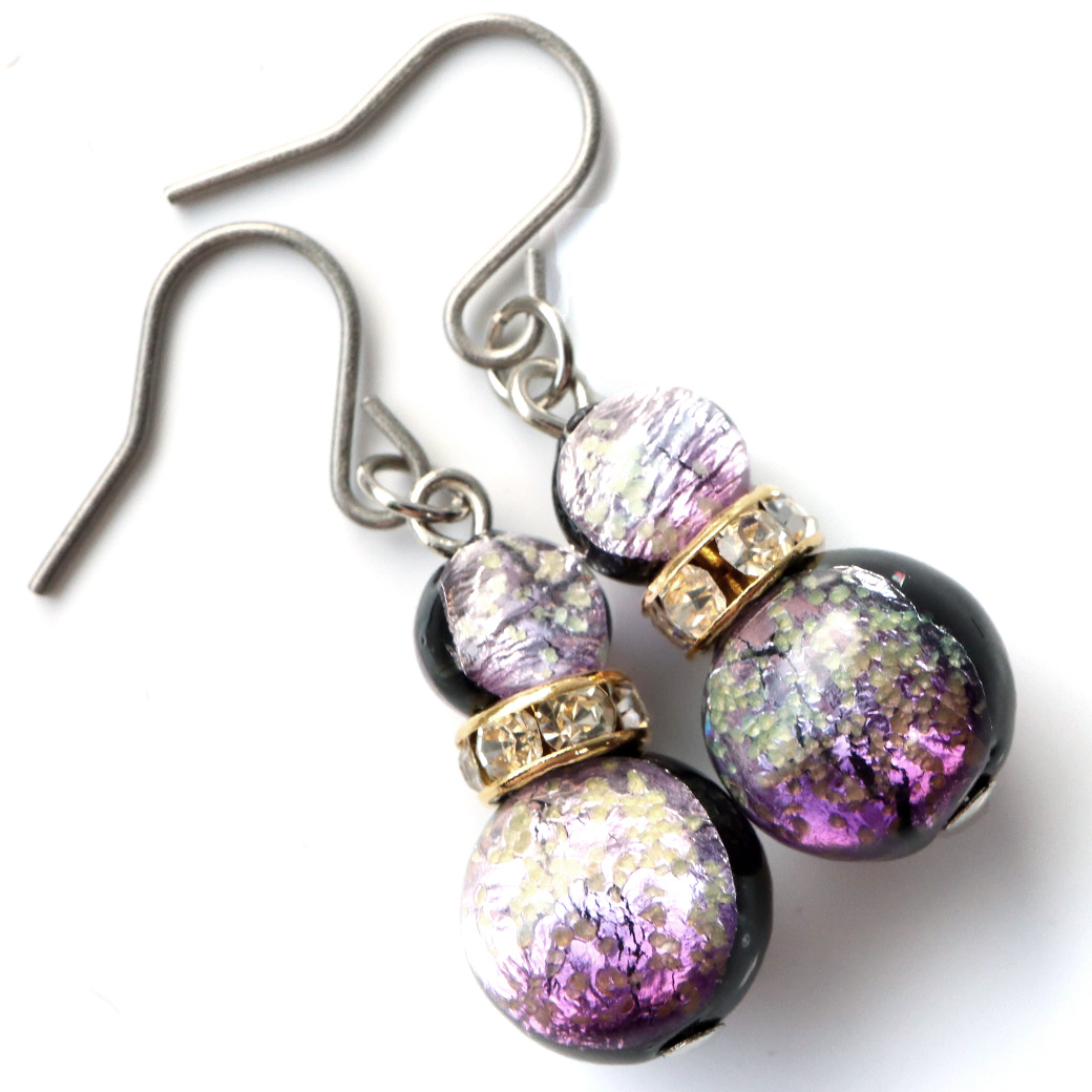 マリンパープル ホタルガラス ピアス ロンデル キラキラ 両耳用 沖縄 お土産