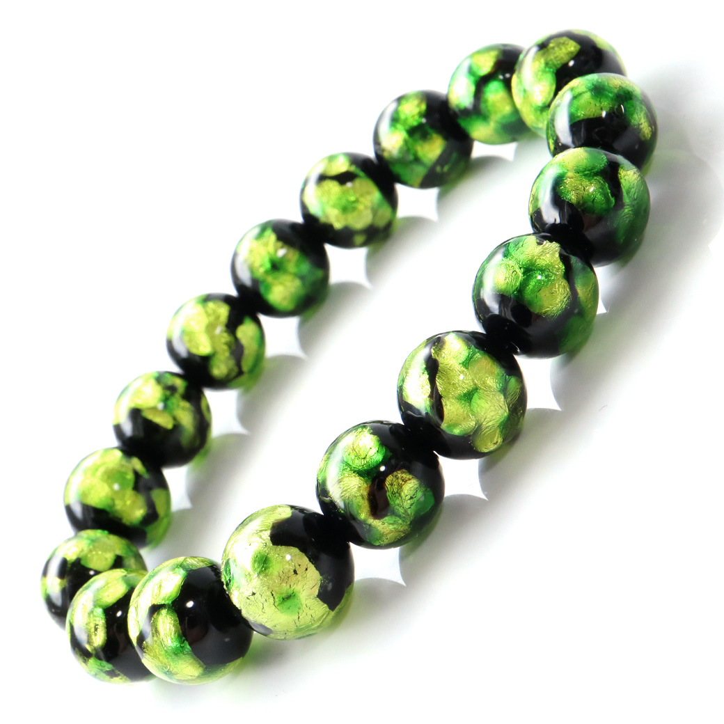ホタルガラス ブレスレット 12mm ライトグリーン 緑色 とんぼ玉 沖縄 大人気 お土産