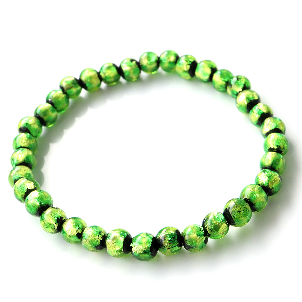 ホタルガラス ブレスレット 6mm ライトグリーン とんぼ玉 沖縄 大人気 お土産