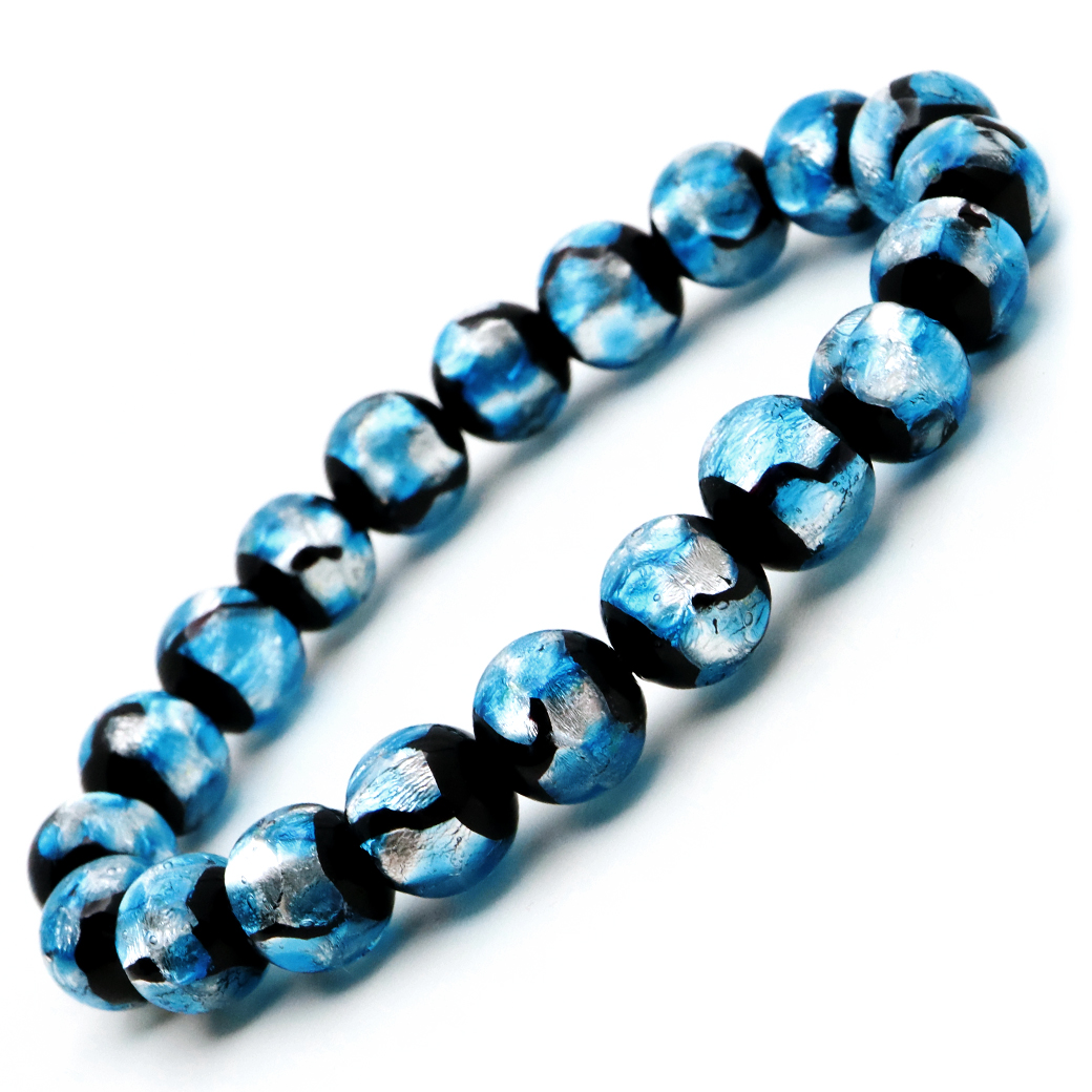 ホタルガラス ブレスレット メンズ レディース 10mm ライトブルー とんぼ玉 沖縄 お土産