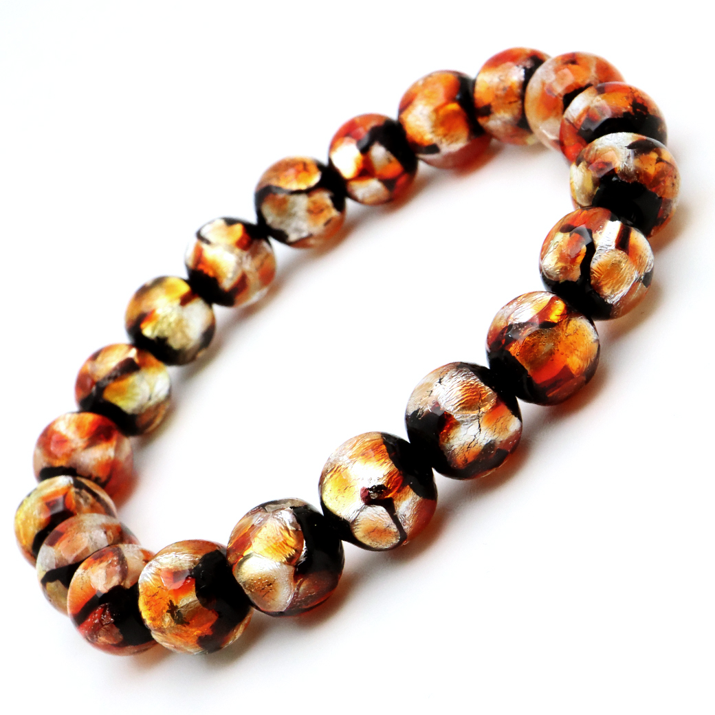 ホタルガラス ブレスレット メンズ レディース 10mm ハロウィン かぼちゃ カラー とんぼ玉 沖縄 お土産