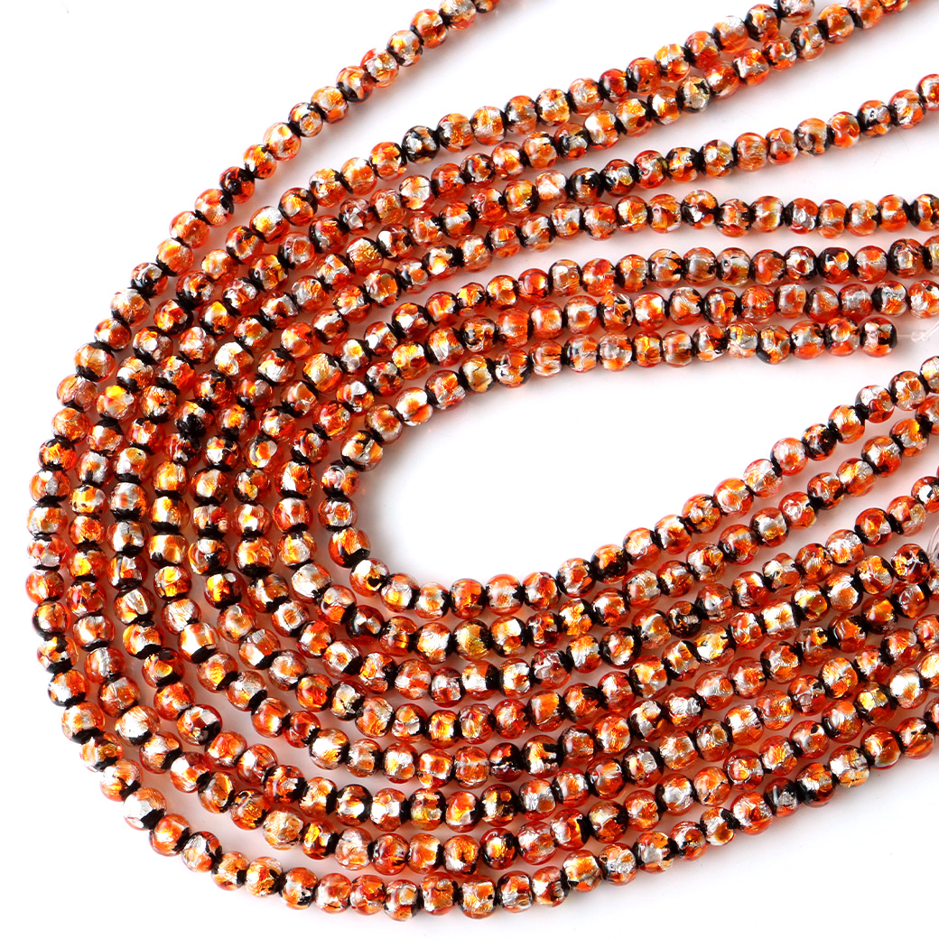 ホタルガラス ブレスレット 6mm 一連 ビーズ6mm 長さ約37cm ハロウィン パンプキン カラー とんぼ玉 沖縄 大人気 お土産