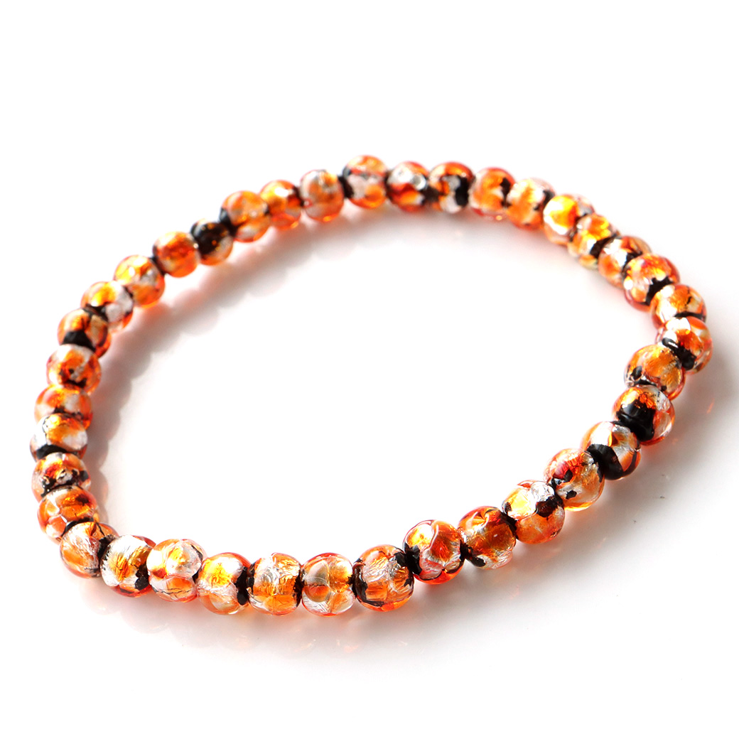 ホタルガラス ブレスレット 6mm ハロウィン パンプキン カラー とんぼ玉 沖縄 大人気 お土産