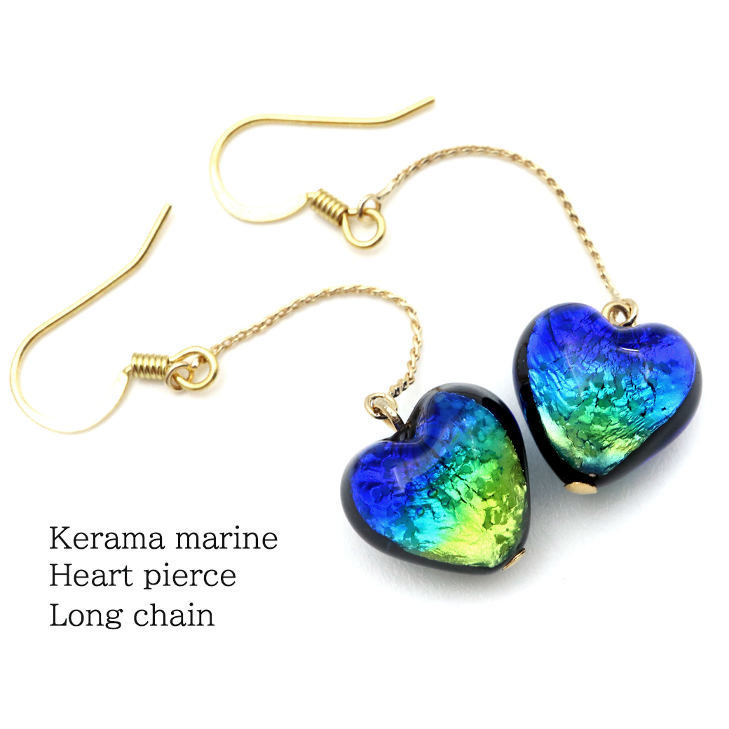 ホタルガラス ピアス レディース 光る ケラママリン フックピアス ハート 沖縄 お土産 琉球