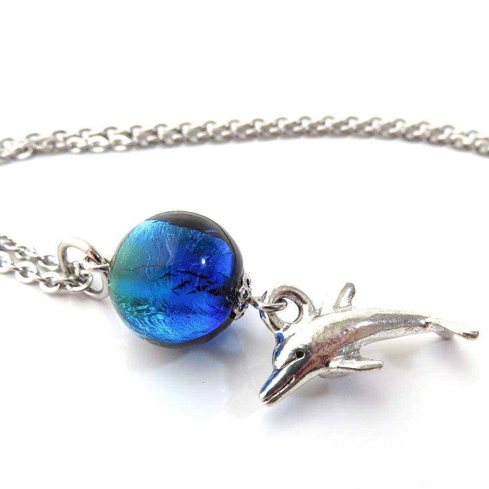 ケラマブルー ホタルガラス ネックレス イルカ チャーム 沖縄 お土産 慶良間諸島