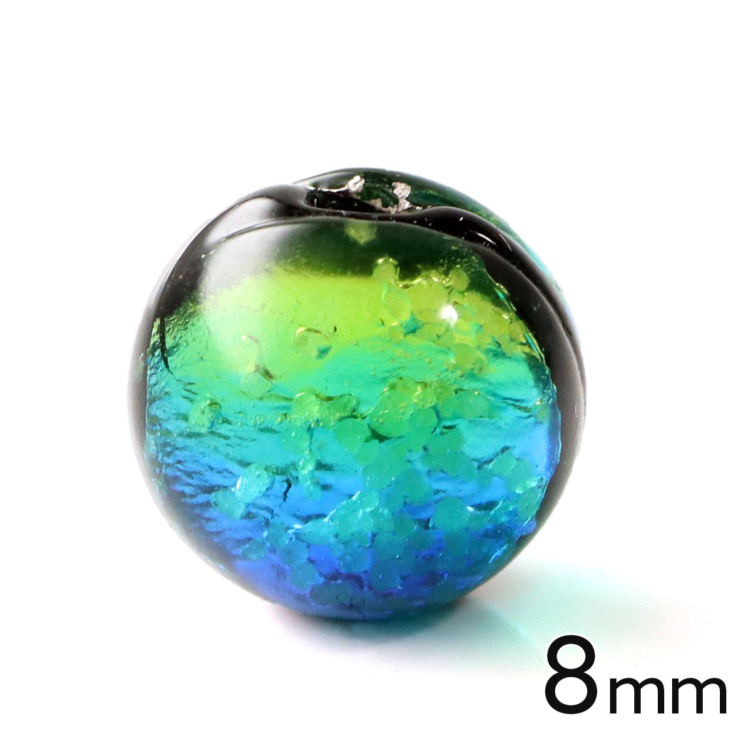 光る ケラママリン ホタルガラス 8mm 粒売り 1粒 とんぼ玉 沖縄 琉球 お土産