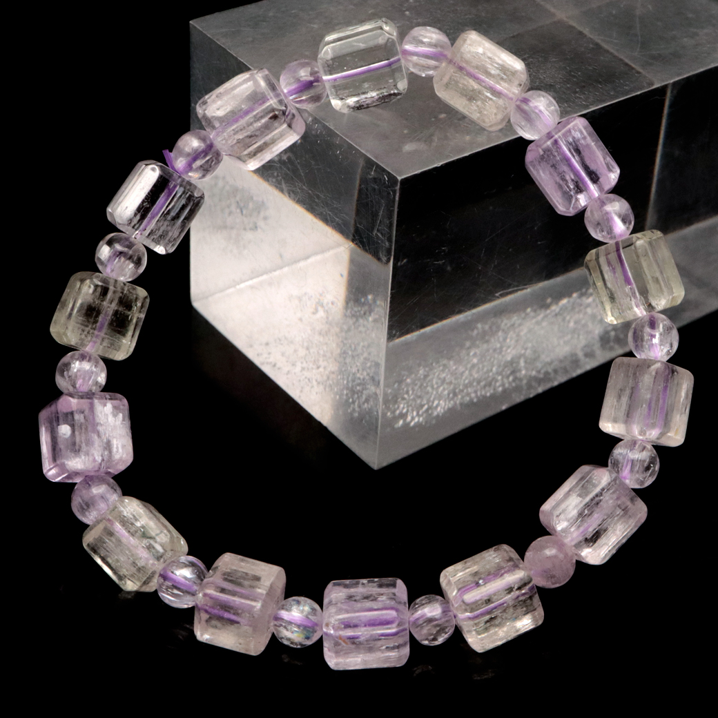 クンツァイト ブレスレット キューブカット ブラジル産 1点物 天然石 Kunzite リチア輝石 リチアきせき