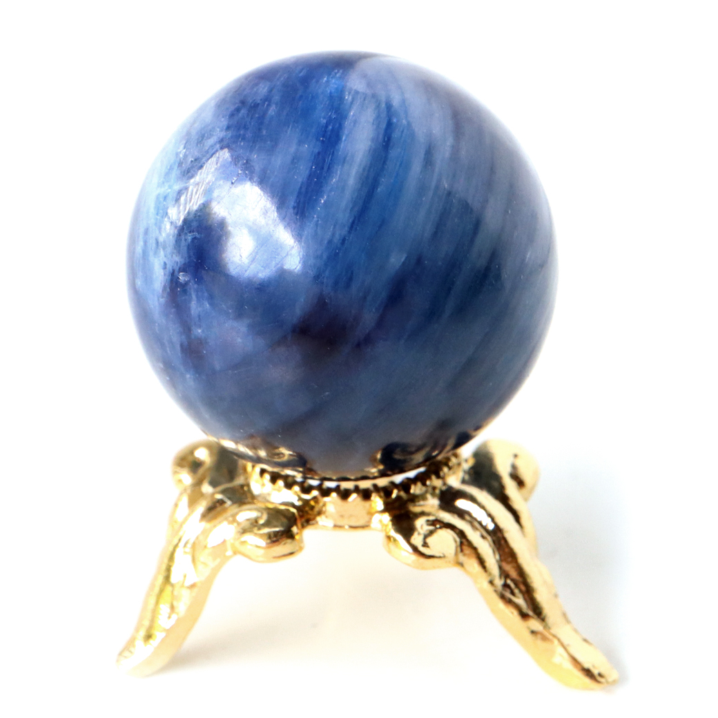 カイヤナイト 丸玉 キャッツアイ 直径約21mm 台座付き 天然石 パワーストーン 1点もの kyanite 藍晶石