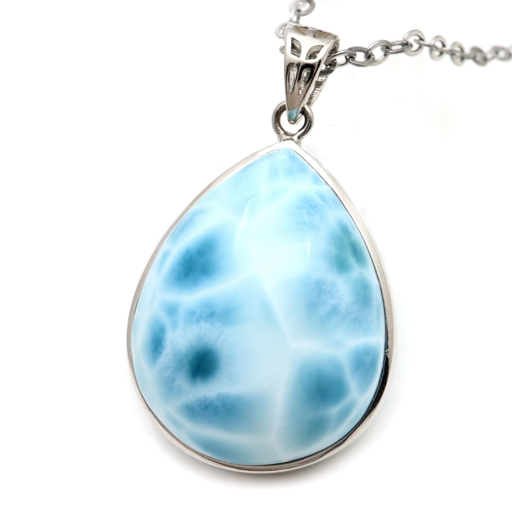 ラリマー ネックレス しずく ドロップ 天然石 ペンダント Silver925 ロイヤルクラス Srank スカイブルー ドミニカ産
