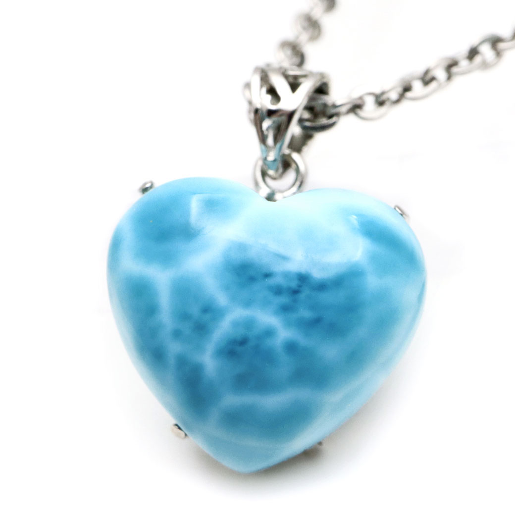 ラリマー ネックレス ハート型 天然石 ペンダント Silver925 ロイヤルクラス Srank スカイブルー ドミニカ産