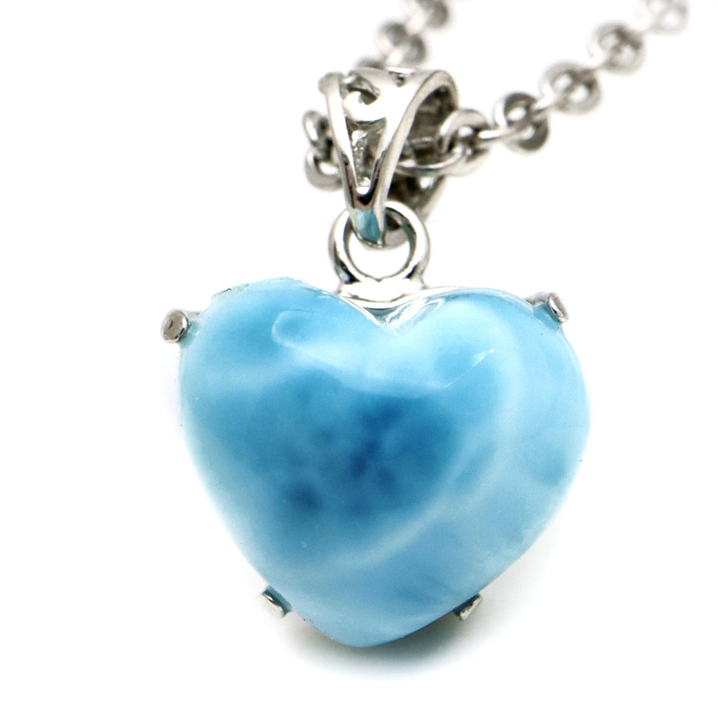 ラリマー ネックレス ハート型 天然石 ペンダント Silver925 ロイヤルクラス Srank スカイブルー ドミニカ産