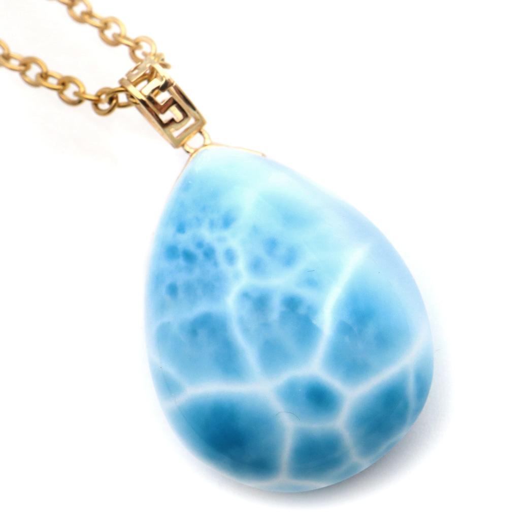 ラリマー ネックレス 天然石 しずく ドロップ ペンダント 18金 K18 ロイヤルクラス Srank スカイブルー ドミニカ産