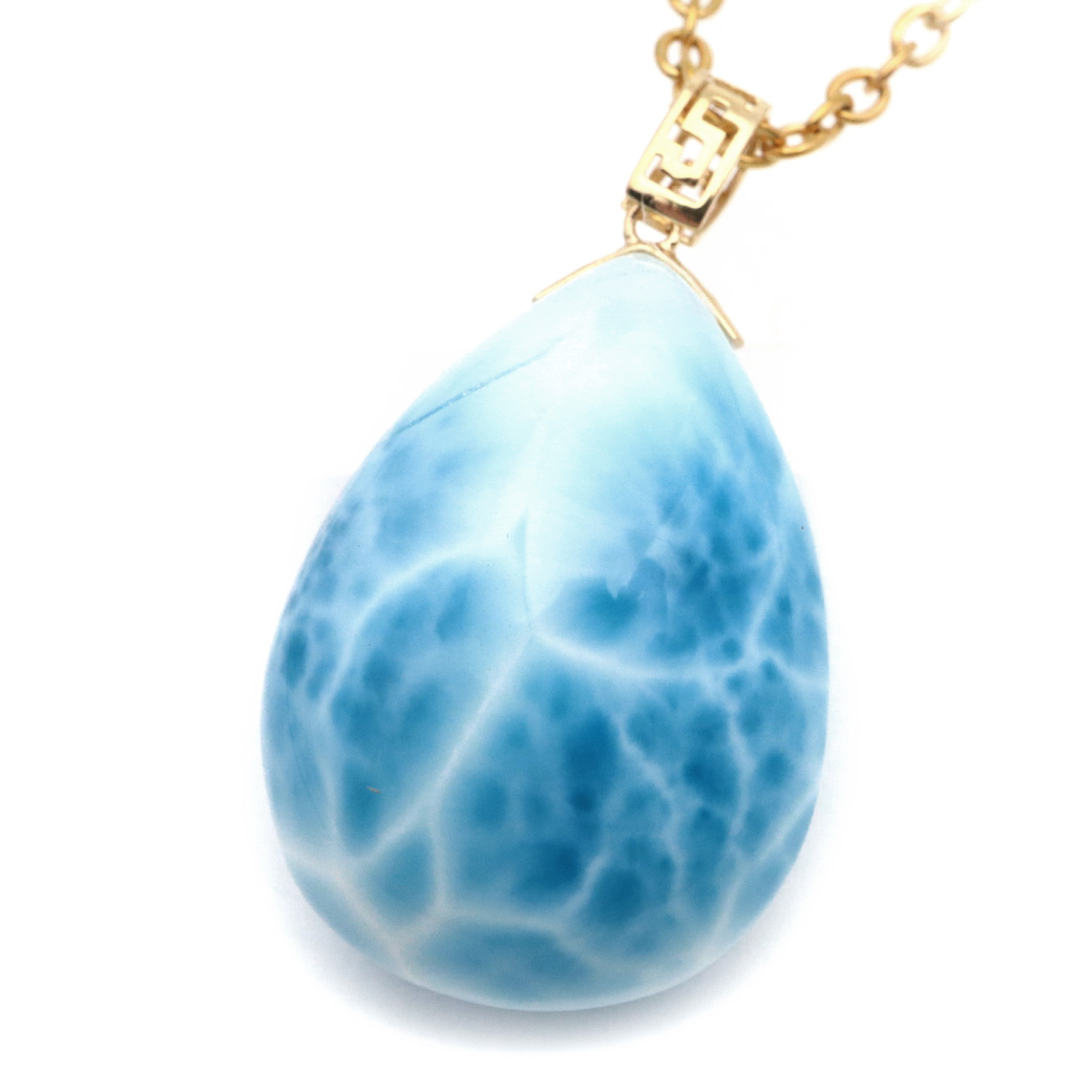 ラリマー ネックレス 天然石 しずく ドロップ ペンダント 18金 K18 ロイヤルクラス Srank スカイブルー ドミニカ産