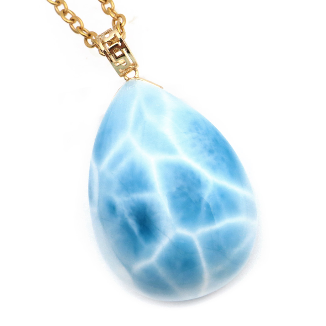 ラリマー ネックレス 天然石 しずく ドロップ ペンダント 18金 K18 ロイヤルクラス Srank スカイブルー ドミニカ産